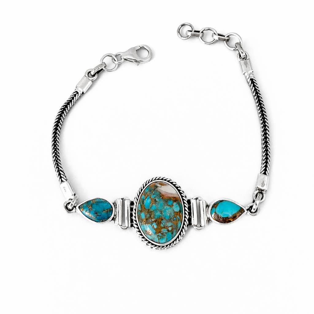 Pulseira Oval Feminina Turquesa Oyster Prata 925