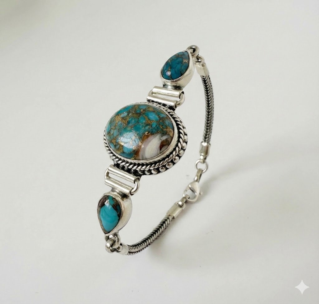 Pulseira Oval Feminina Turquesa Oyster Prata 925 Prata 3