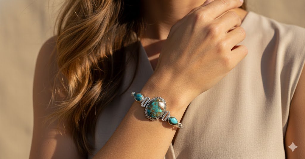 Pulseira Oval Feminina Turquesa Oyster Prata 925 Prata 4