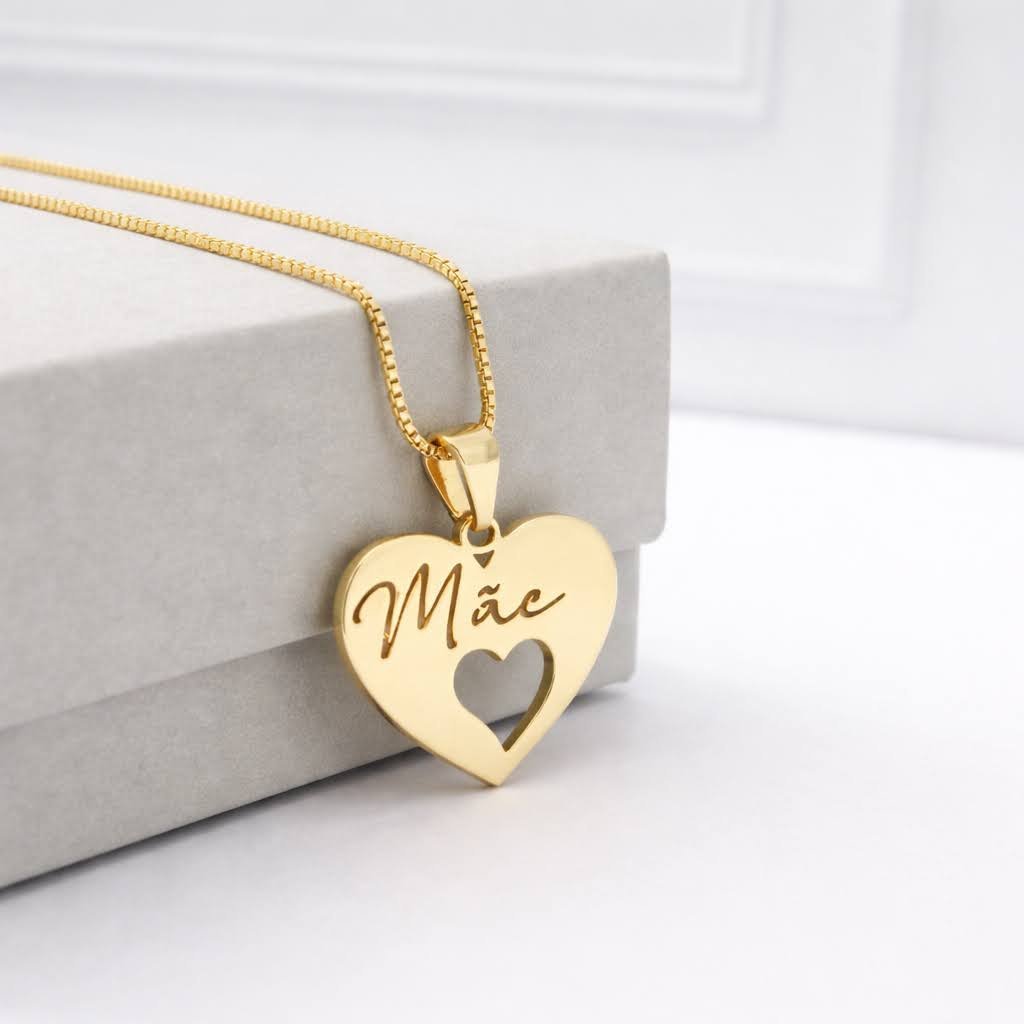 Colar Pingente Mãe Laser 2cm Banhado a Ouro 18k Dourado 2