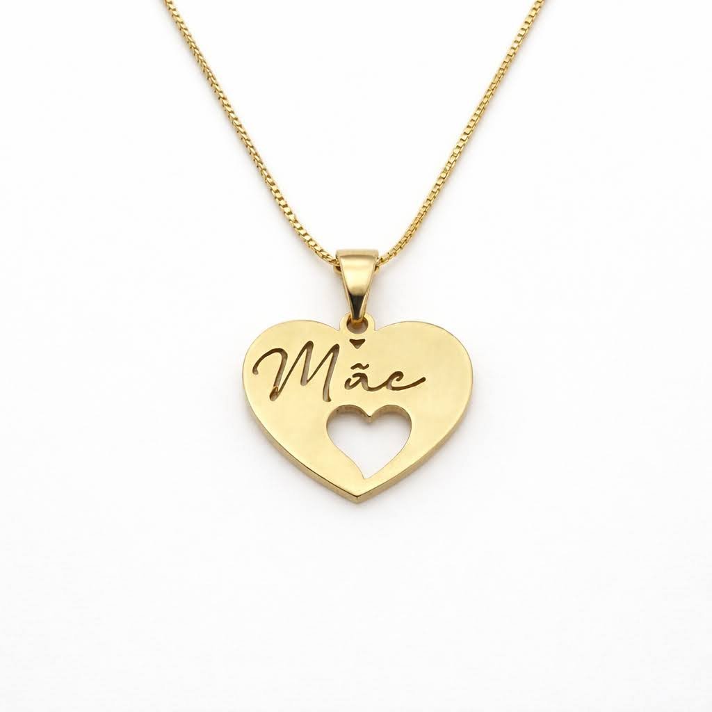 Colar Pingente Mãe Laser 2cm Banhado a Ouro 18k Dourado 3