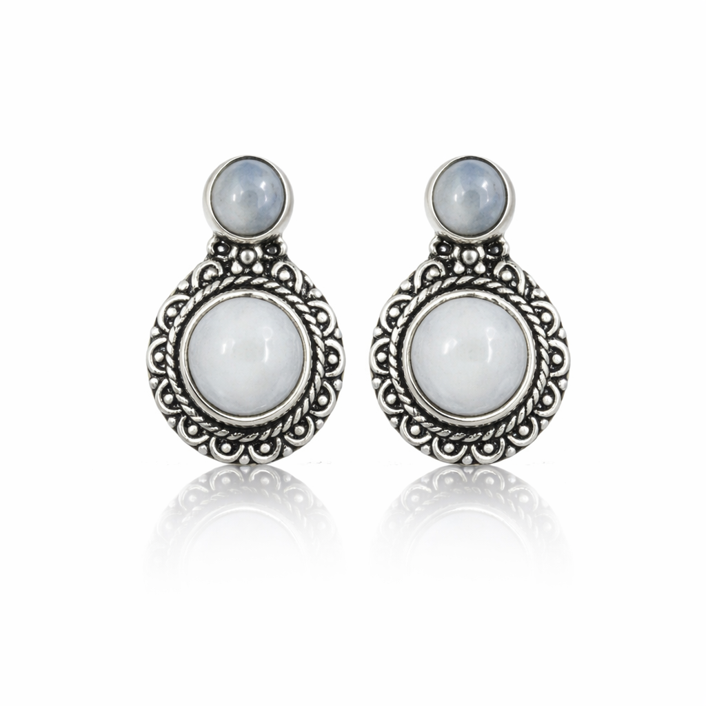 Brincos Redondo Pedra da Lua Natural Prata 925