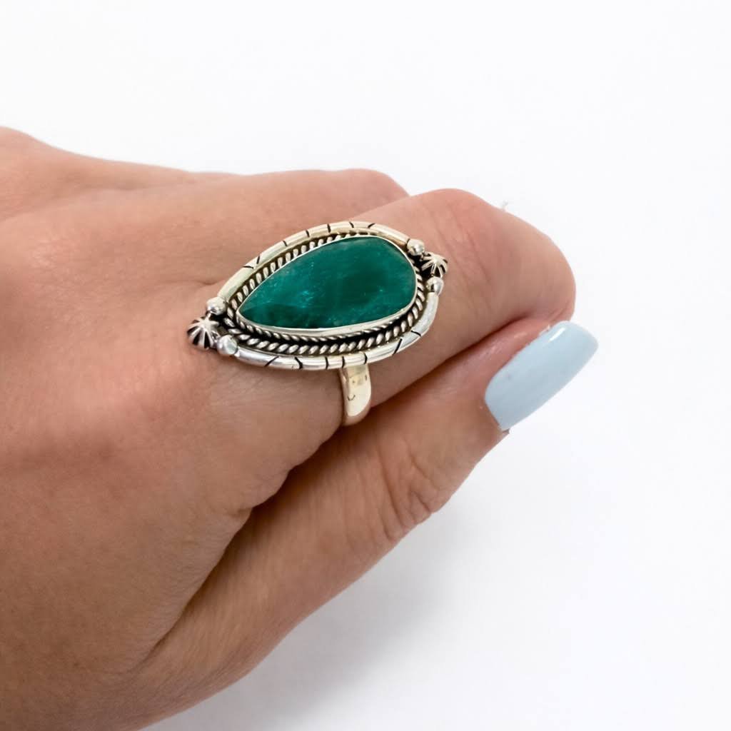 Anel Gota Esmeralda Indiana Prata de Bali 925 Prata 2