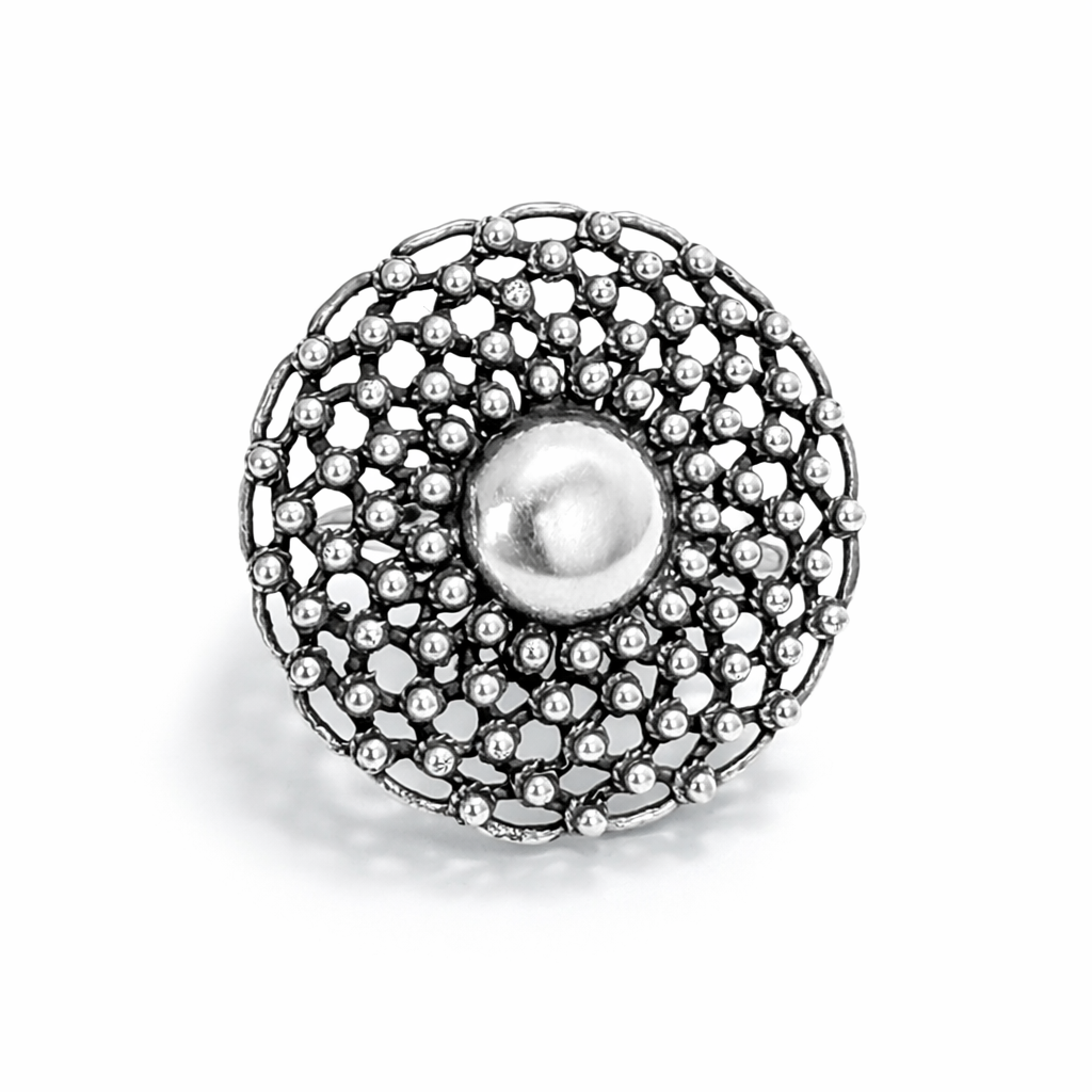 Anel Mandala Ajustavel 3,6cm Prata de Bali 925