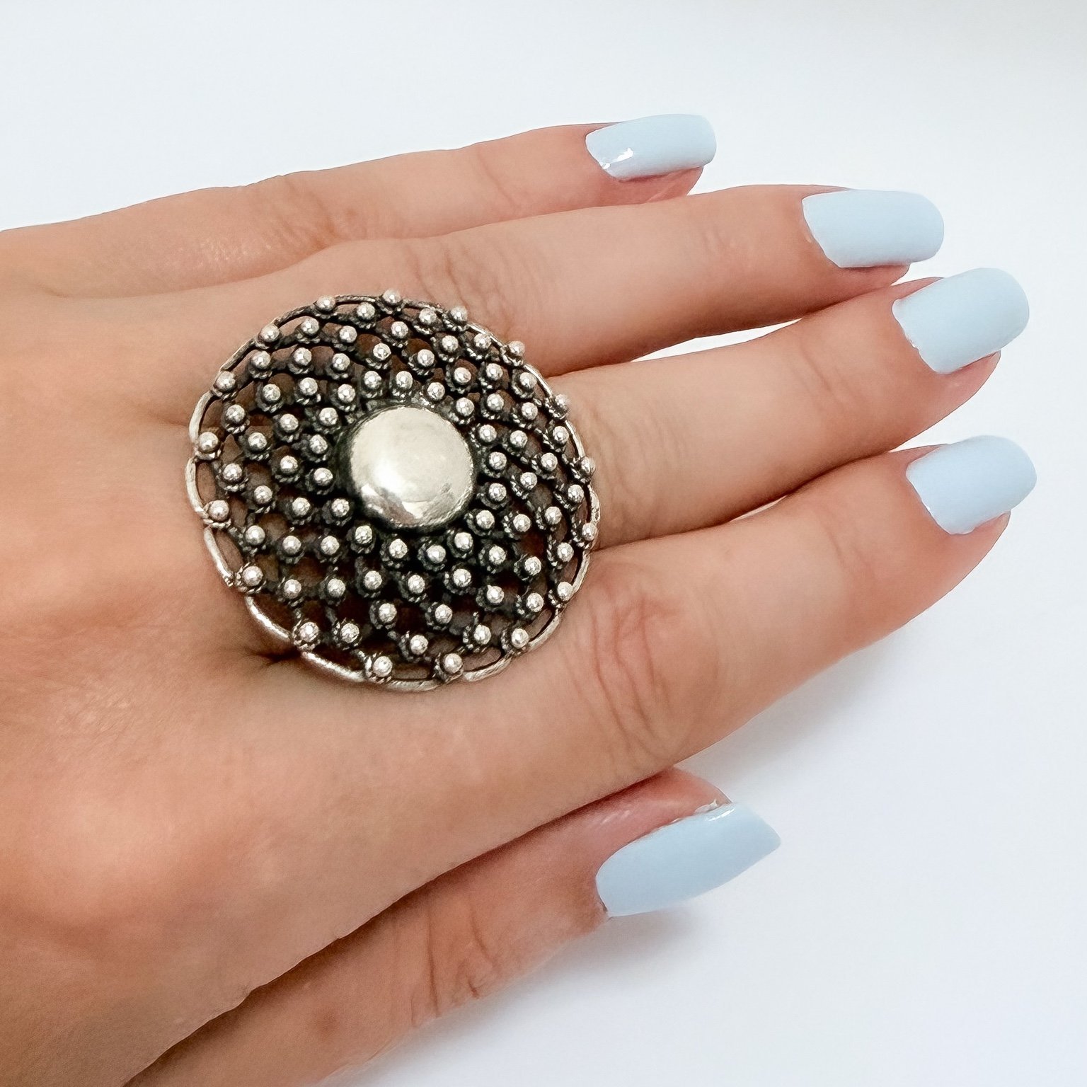 Anel Mandala Ajustavel 3,6cm Prata de Bali 925 Prata 2