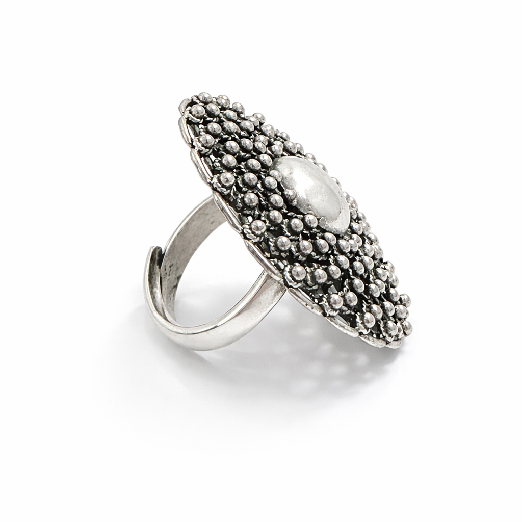 Anel Mandala Ajustavel 3,6cm Prata de Bali 925 Prata 4