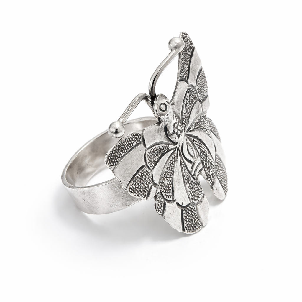 Anel Borboleta Desenhada Prata de Bali 925 Prata 3