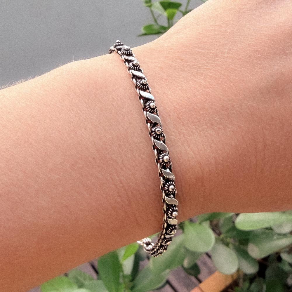 Pulseira Pikun 01 Fileira 4mm Prata de Bali 925 Prata 2