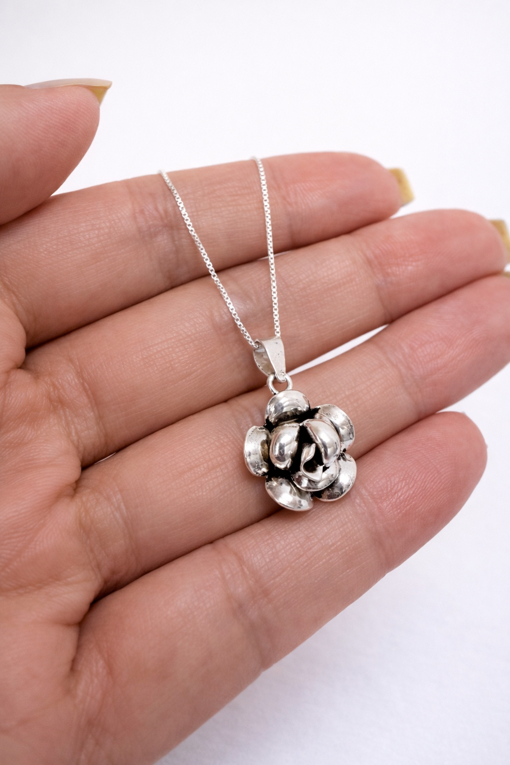 Colar Rosa Prata de Bali Prata 925 Prata 3