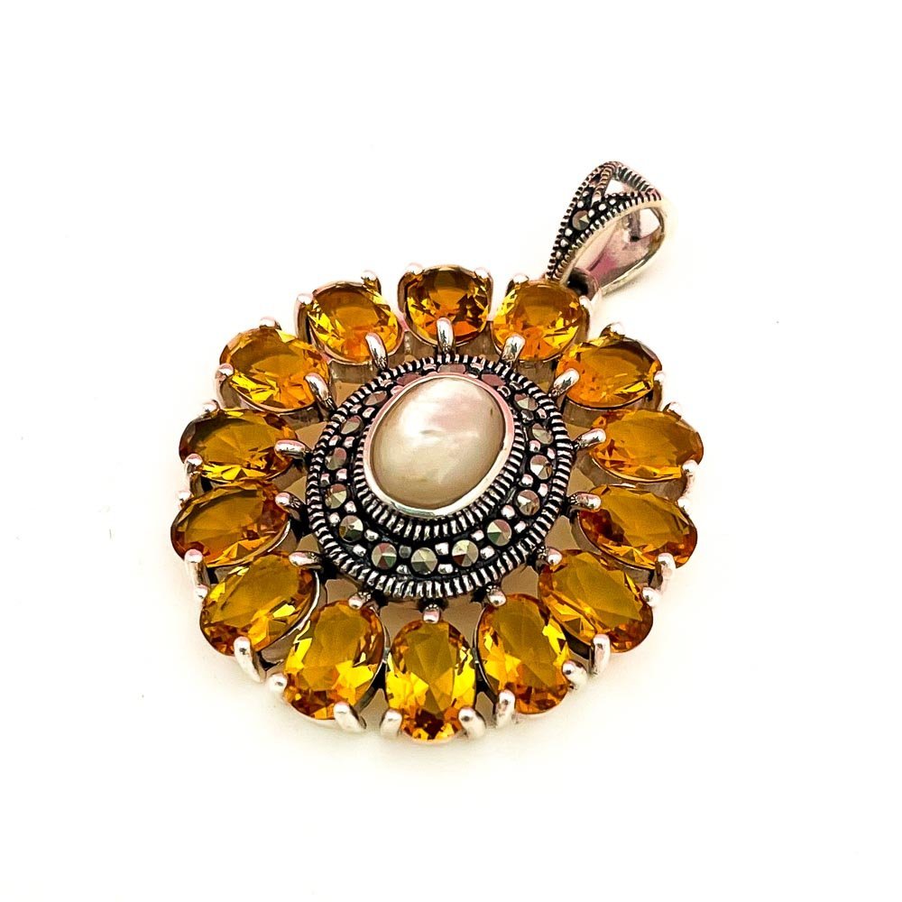 Pingente Mandala Citrino com Madreperola Prata 925