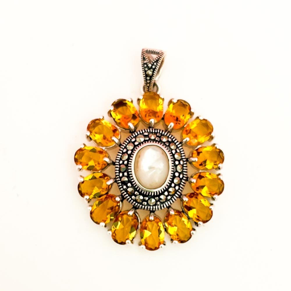 Pingente Mandala Citrino com Madreperola Prata 925 Dourado 2