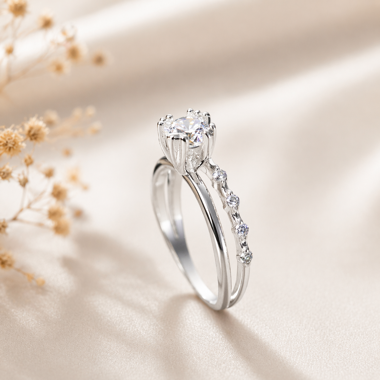 Anel Solitário 5mm Duas Linhas Prata 925 Prata 2