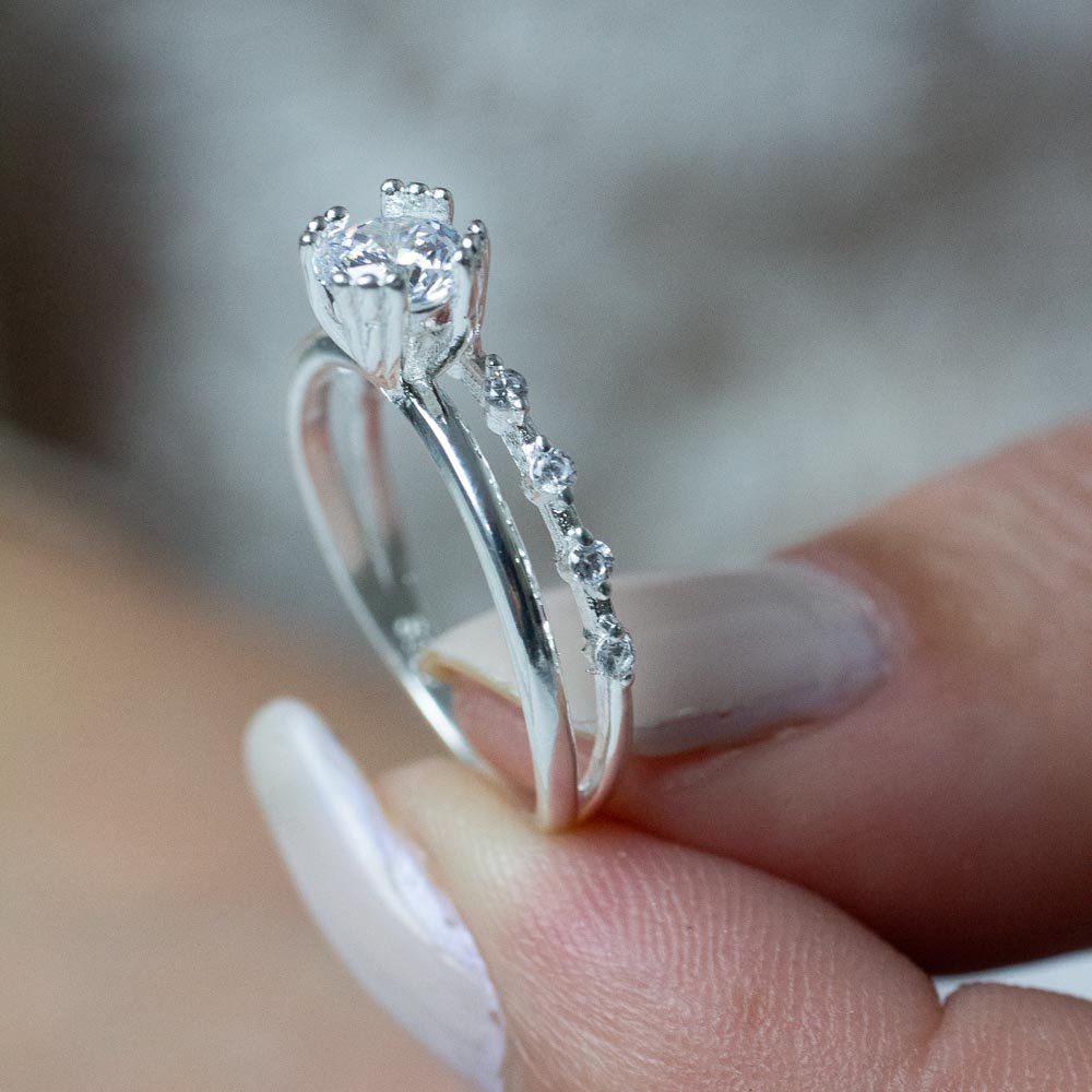 Anel Solitário 5mm Duas Linhas Prata 925 Prata 3