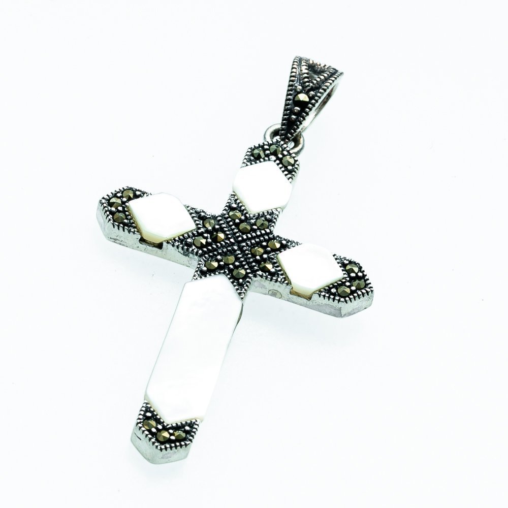 Pingente Bali Crucifixo Com Madrepérola Prata 2