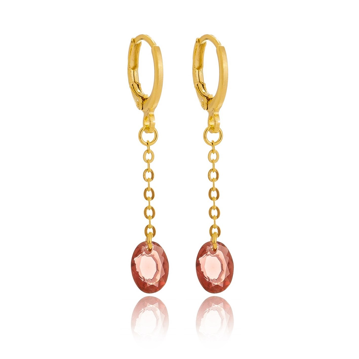Brinco Corrente Com Argola e Cristal Banhado a Ouro 18K