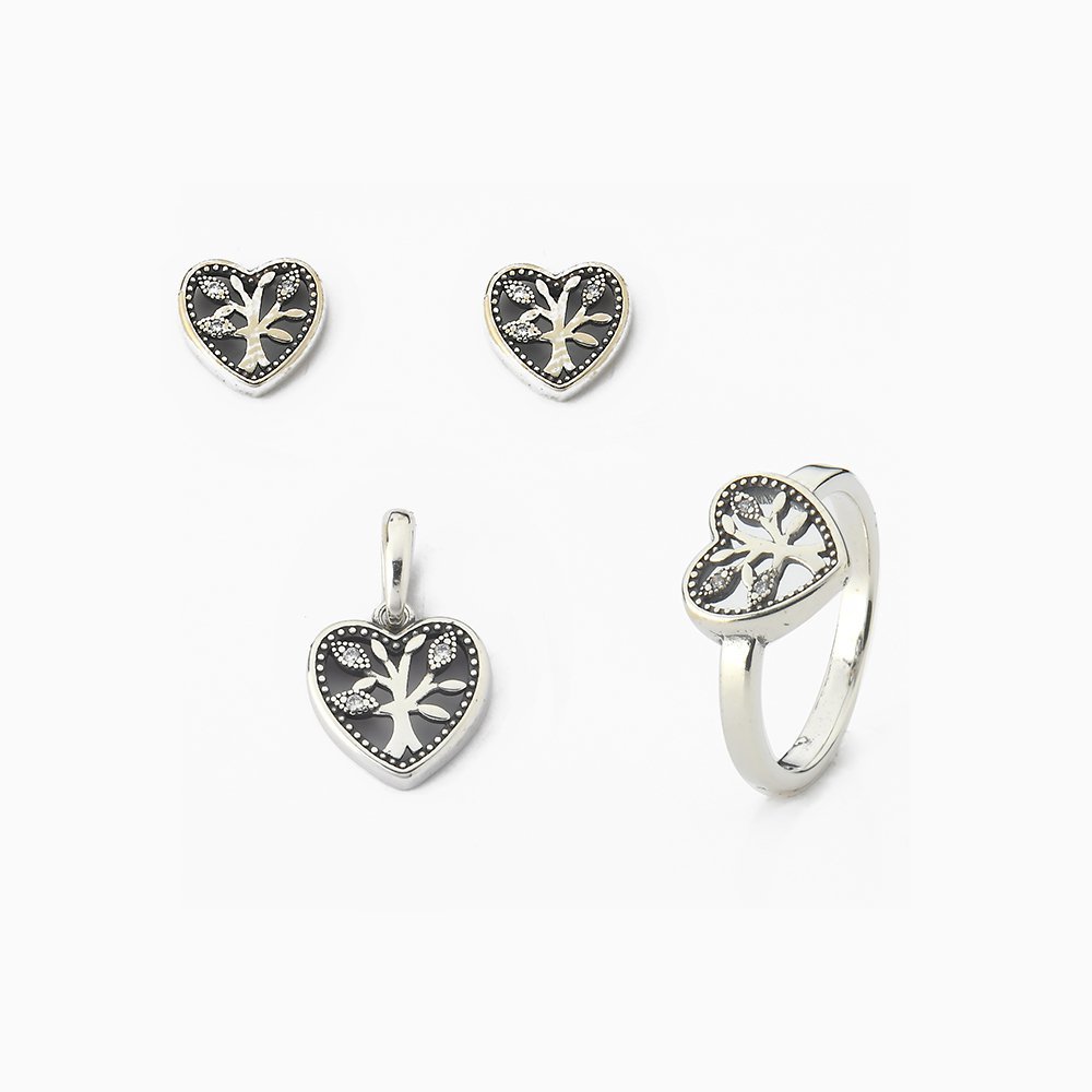 Conjunto Brinco Pingente E Anel Arvore Da Vida Com Zircônias Prata 925 Prata 1