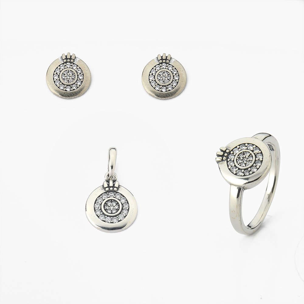 Conjunto Brinco Pingente E Anel Com Zircônias Prata 1