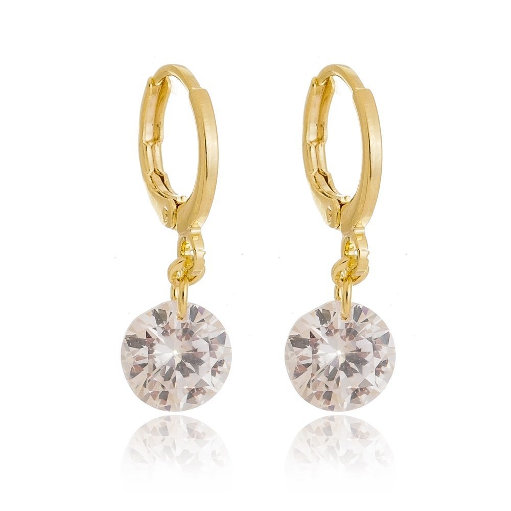 Brinco Argola Click e Cristal Banhado A ouro 18K Dourado 1
