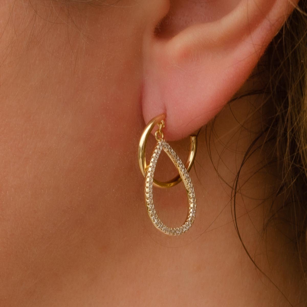 Brinco Argola com Gota Cravejada com Zircônia Banhado a Ouro 18k Dourado 2