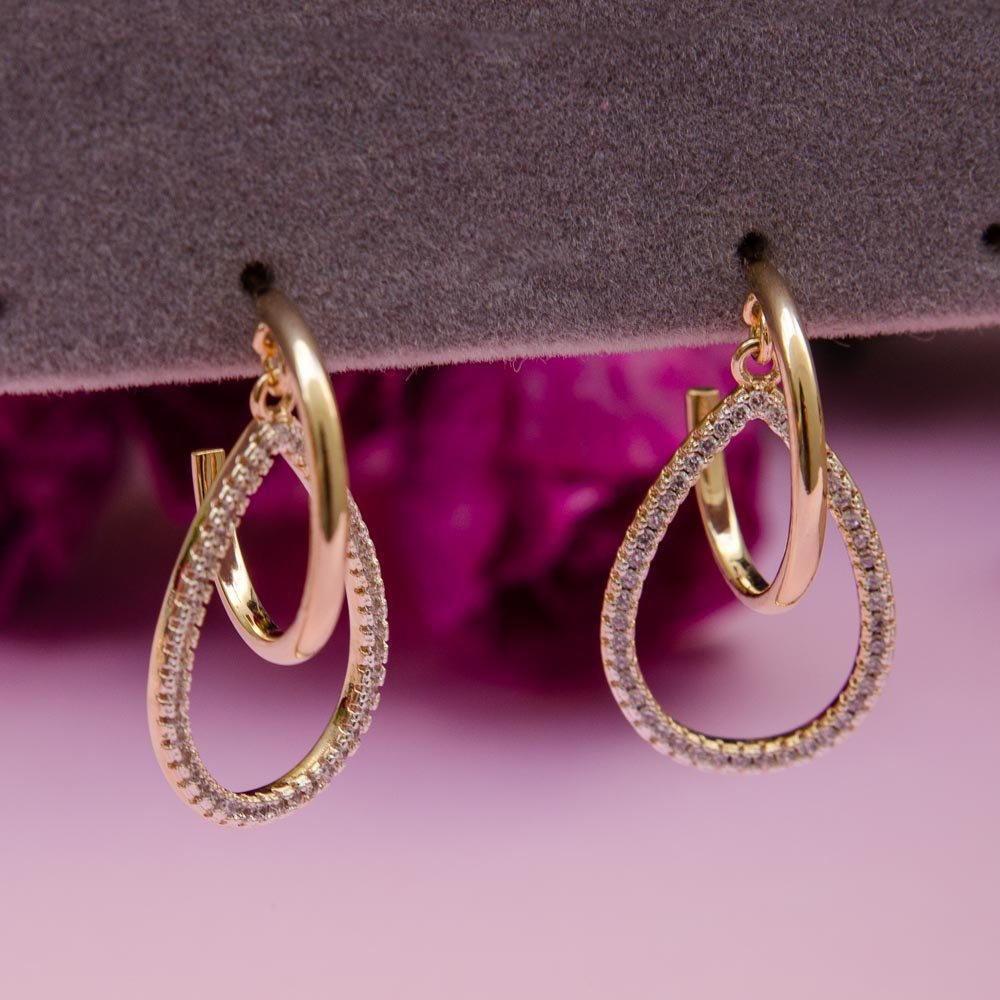 Brinco Argola com Gota Cravejada com Zircônia Banhado a Ouro 18k Dourado 3