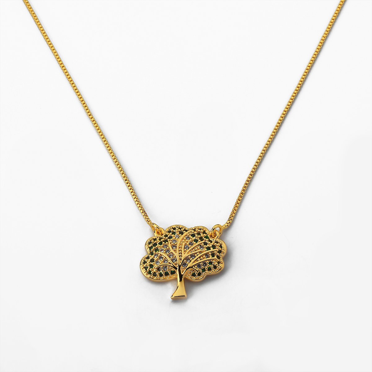 Colar Árvore da Vida com Zircônias Verdes Banhado a Ouro 18K Dourado 1