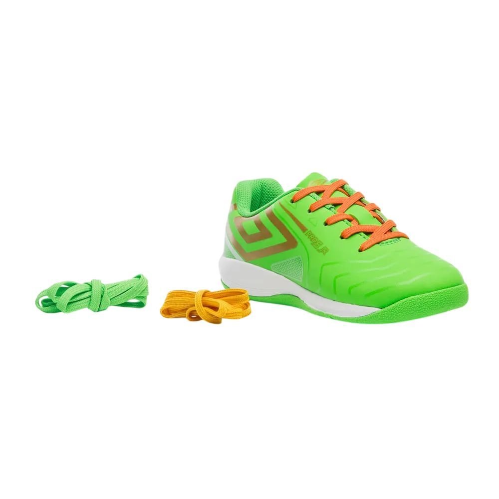 Chuteira Juvenil Umbro Futsal Pro 5 Jr U07FB00357-529 Verde Claro/Laranja 7