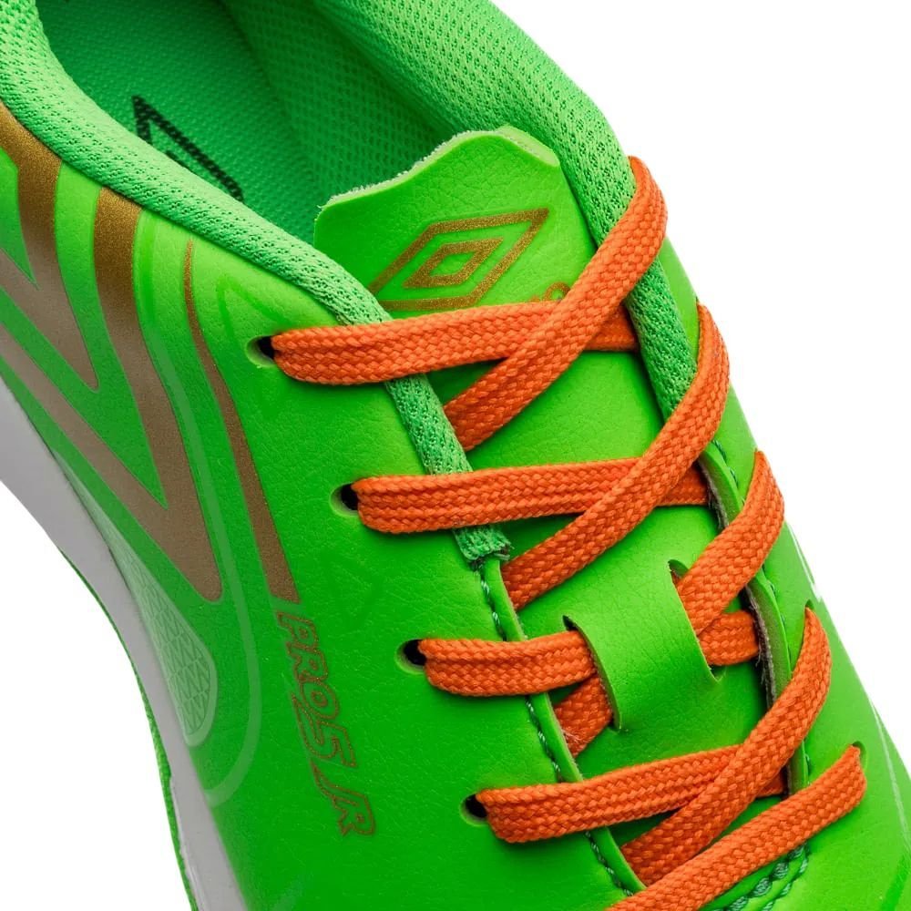 Chuteira Juvenil Umbro Futsal Pro 5 Jr U07FB00357-529 Verde Claro/Laranja 8