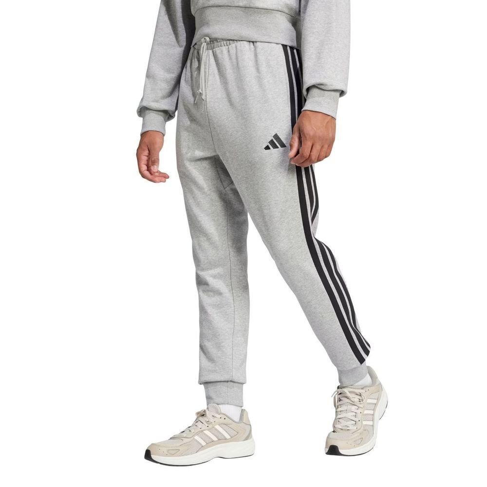 Calça Adidas French Terry 3 Stripes Masculina JE6346 Cinza Claro/Preto