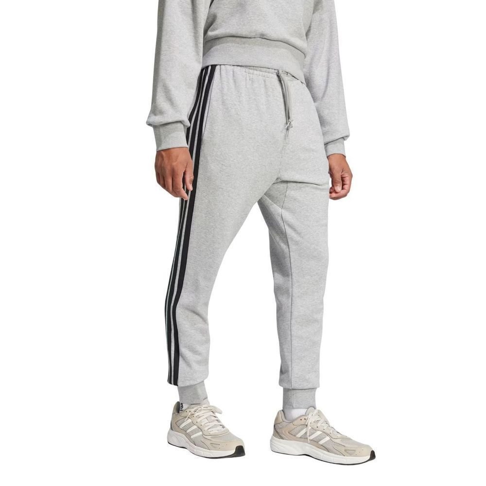 Calça Adidas French Terry 3 Stripes Masculina JE6346 Cinza Claro/Preto 3