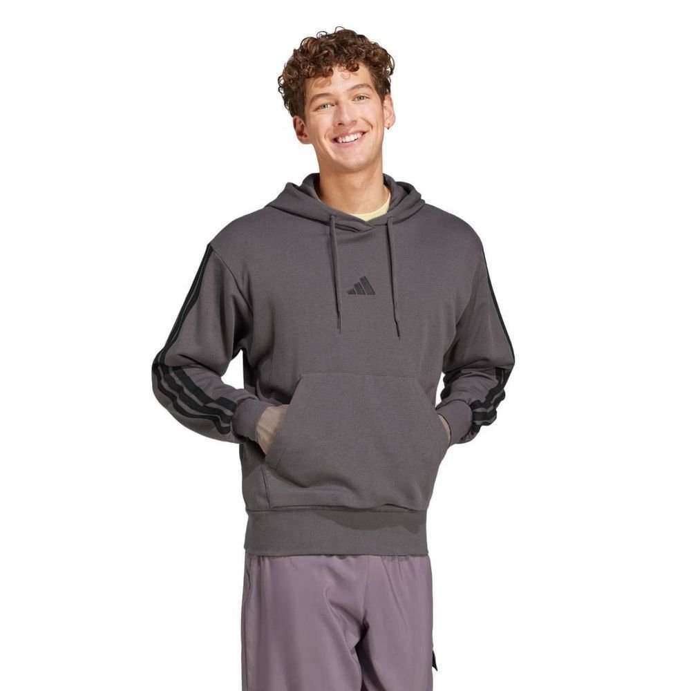 Moletom Adidas com Capuz 3 Stripes Masculino JE6365 Chumbo/Preto 2