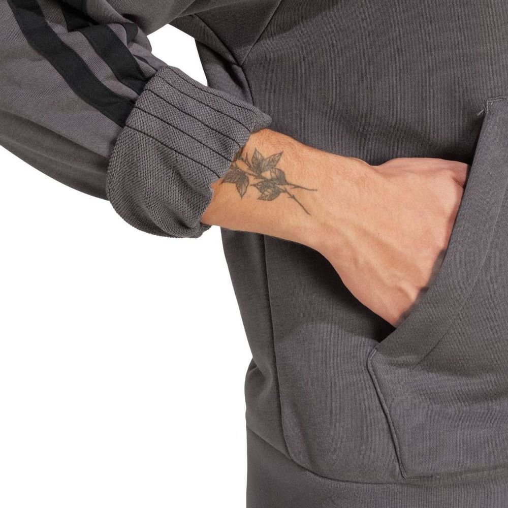 Moletom Adidas com Capuz 3 Stripes Masculino JE6365 Chumbo/Preto 5