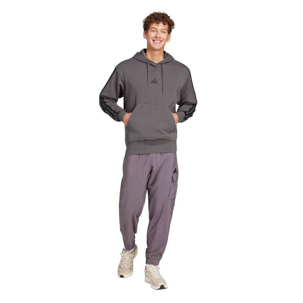 Moletom Adidas com Capuz 3 Stripes Masculino JE6365 Chumbo/Preto 8