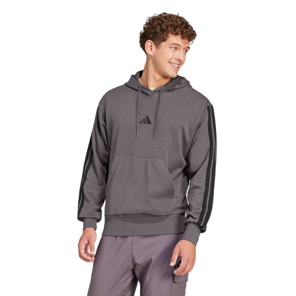 Moletom Adidas com Capuz 3 Stripes Masculino JE6365 Chumbo/Preto 1