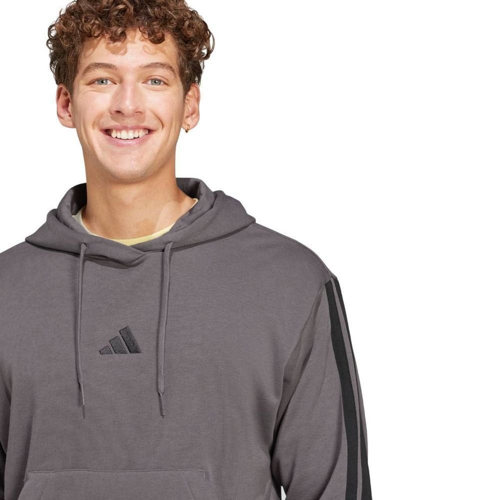 Moletom Adidas com Capuz 3 Stripes Masculino JE6365 Chumbo/Preto 6