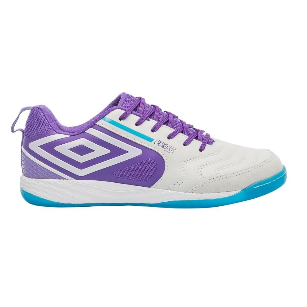 Chuteira Umbro Futsal Pro 5 Bump Masculina U01FB041-203 Branco/Roxo 1