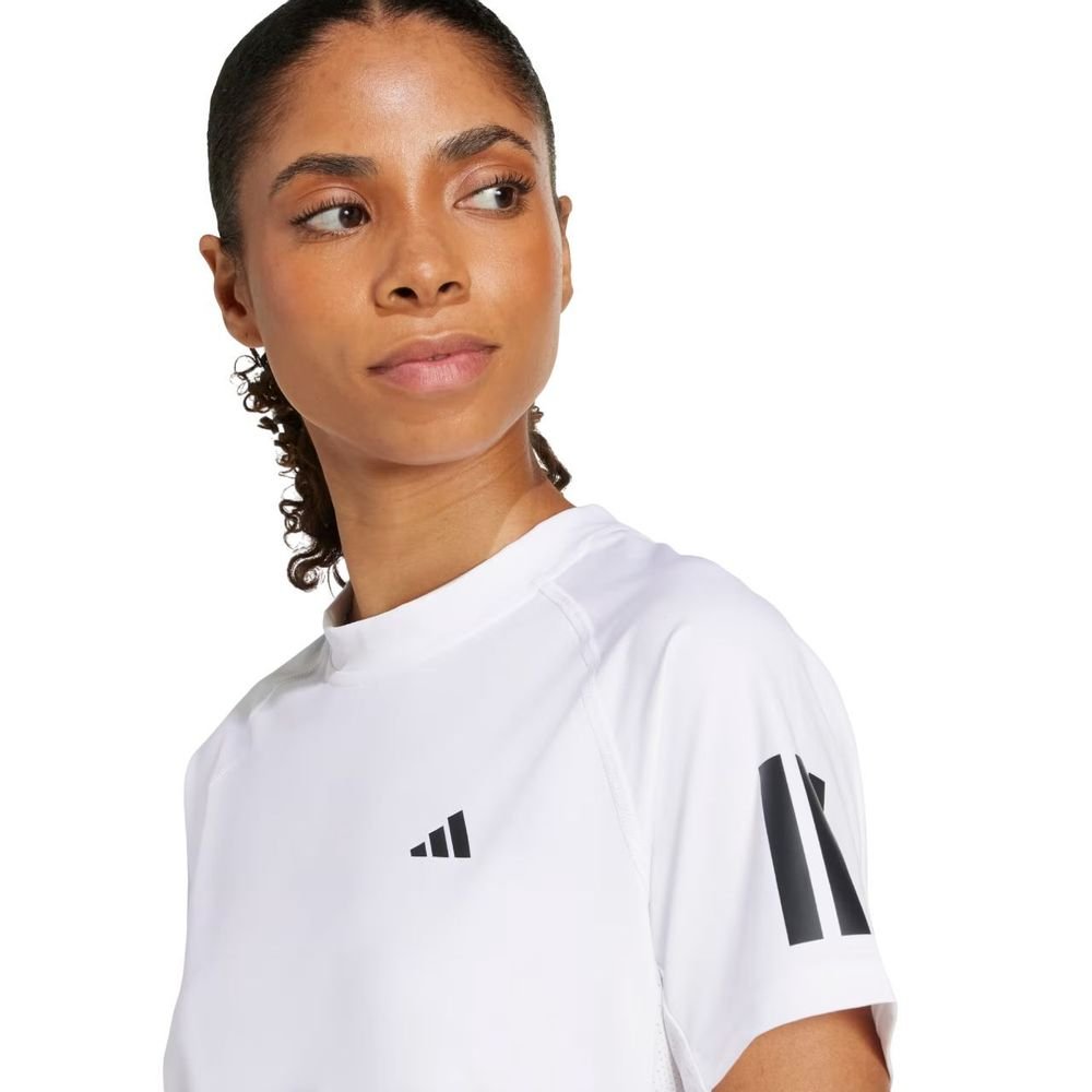 Camiseta Adidas M/C Club 3 Listras Feminina JN7094 Branco 5