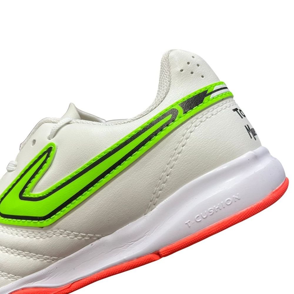 Chuteira Juvenil Topper Futsal Maestro Club V TP08450002 Branco/Verde Claro/Laranja 3
