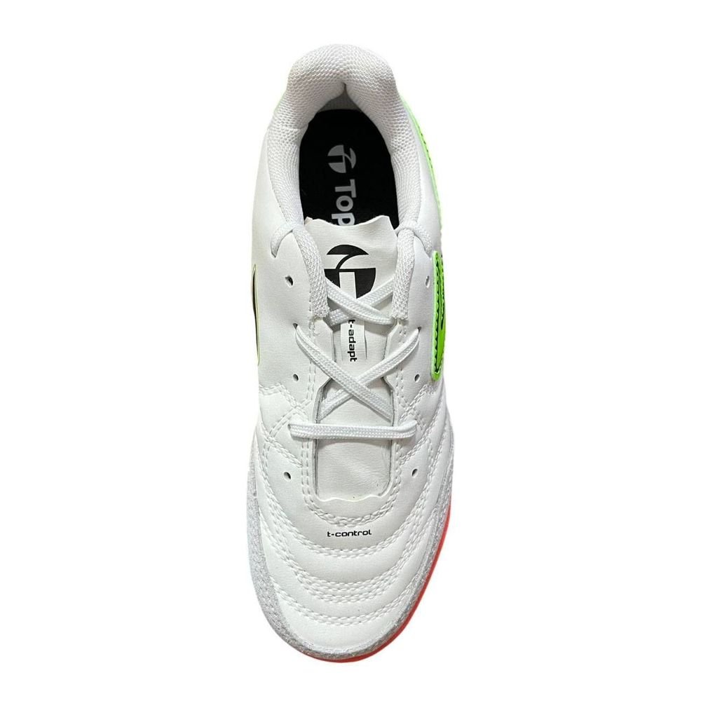 Chuteira Juvenil Topper Futsal Maestro Club V TP08450002 Branco/Verde Claro/Laranja 5