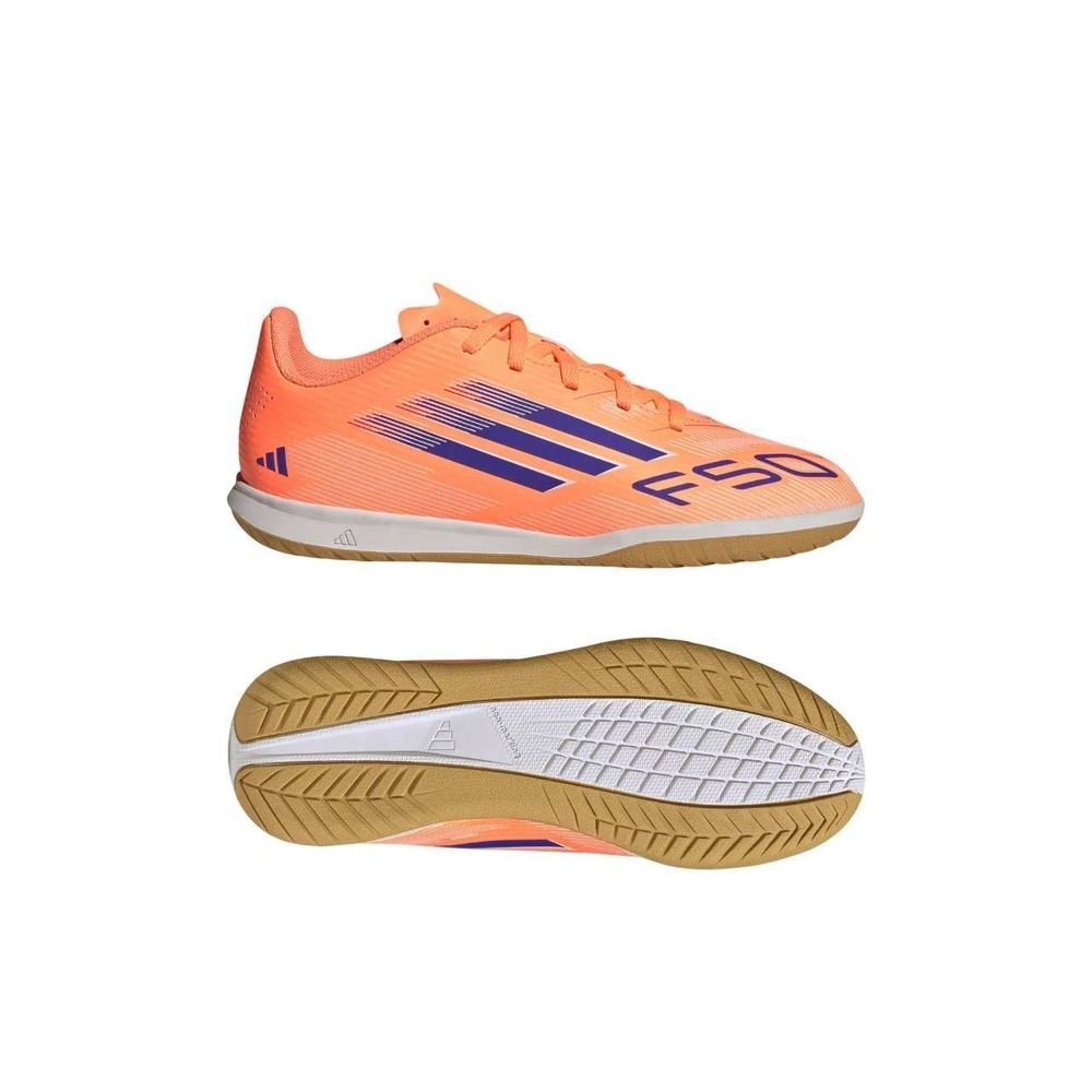 Chuteira Juvenil Adidas Futsal F50 Club In JI0041 Laranja/Azul 4