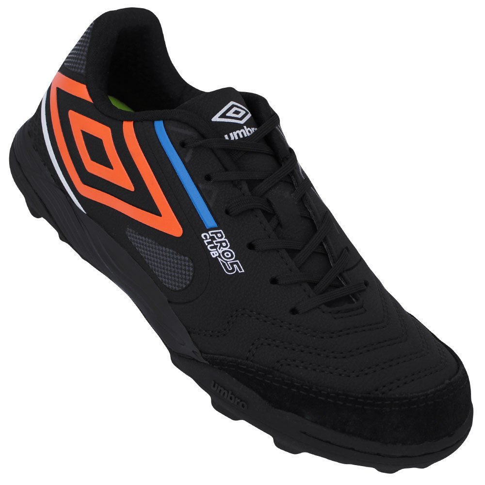 Chuteira Umbro Society Pro 5 Bump Club Masculina Preto/Laranja 2