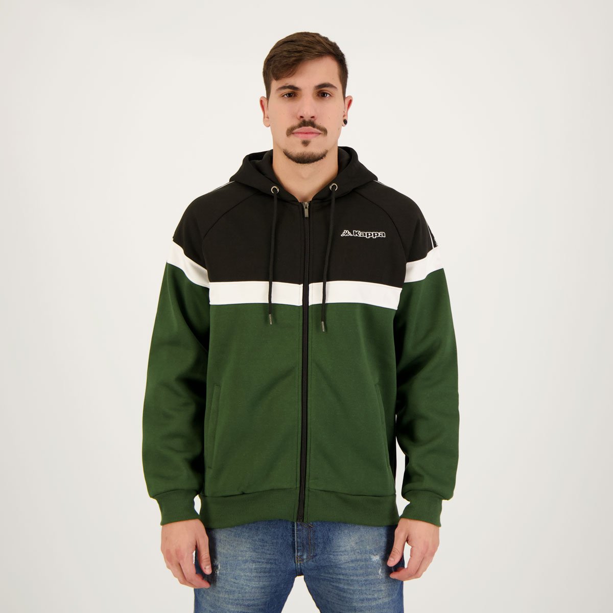 Jaqueta Kappa Logo Fleece Inserts Preta e Verde