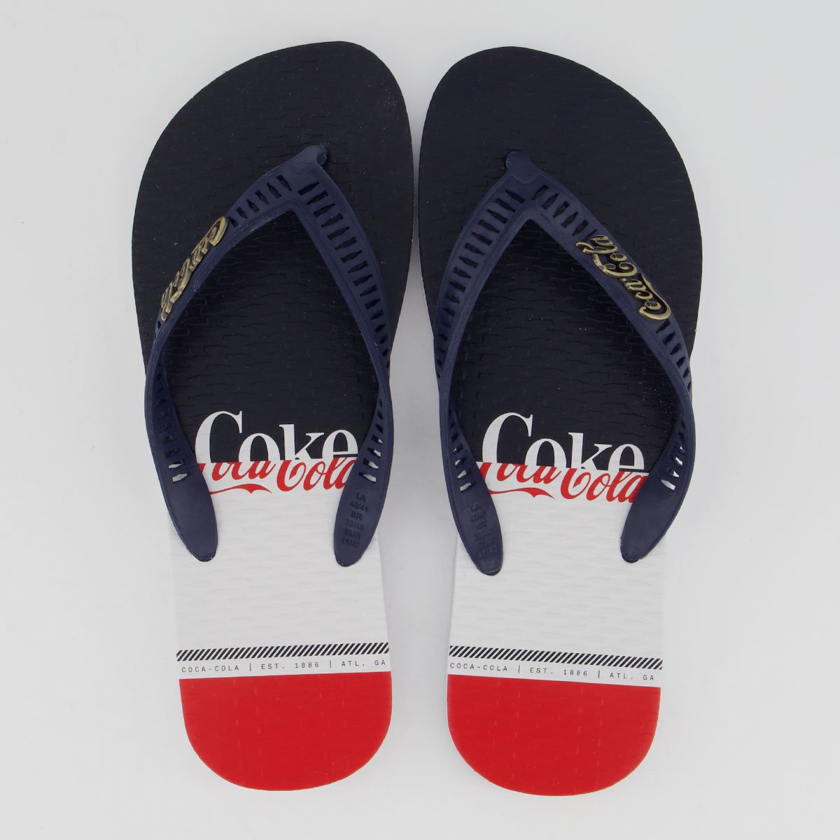 Chinelo Coca Cola Medley Colors Branco e Marinho Azul