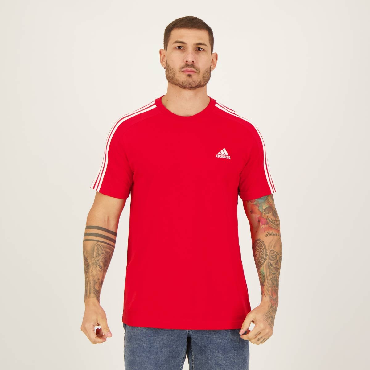 Camiseta Adidas 3 Stripes Vermelha