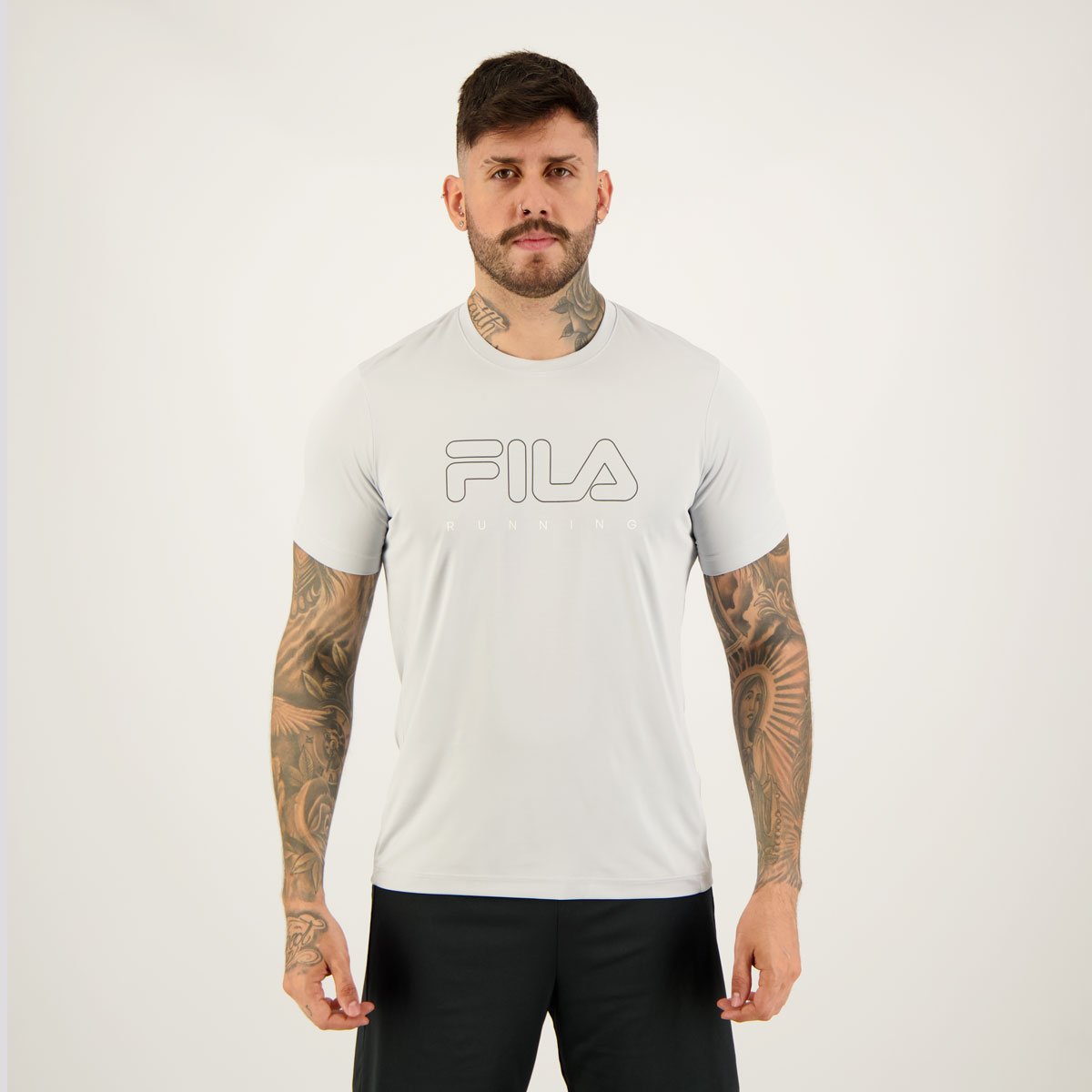 Camiseta Fila Basic Run Print Cinza Claro e Preto