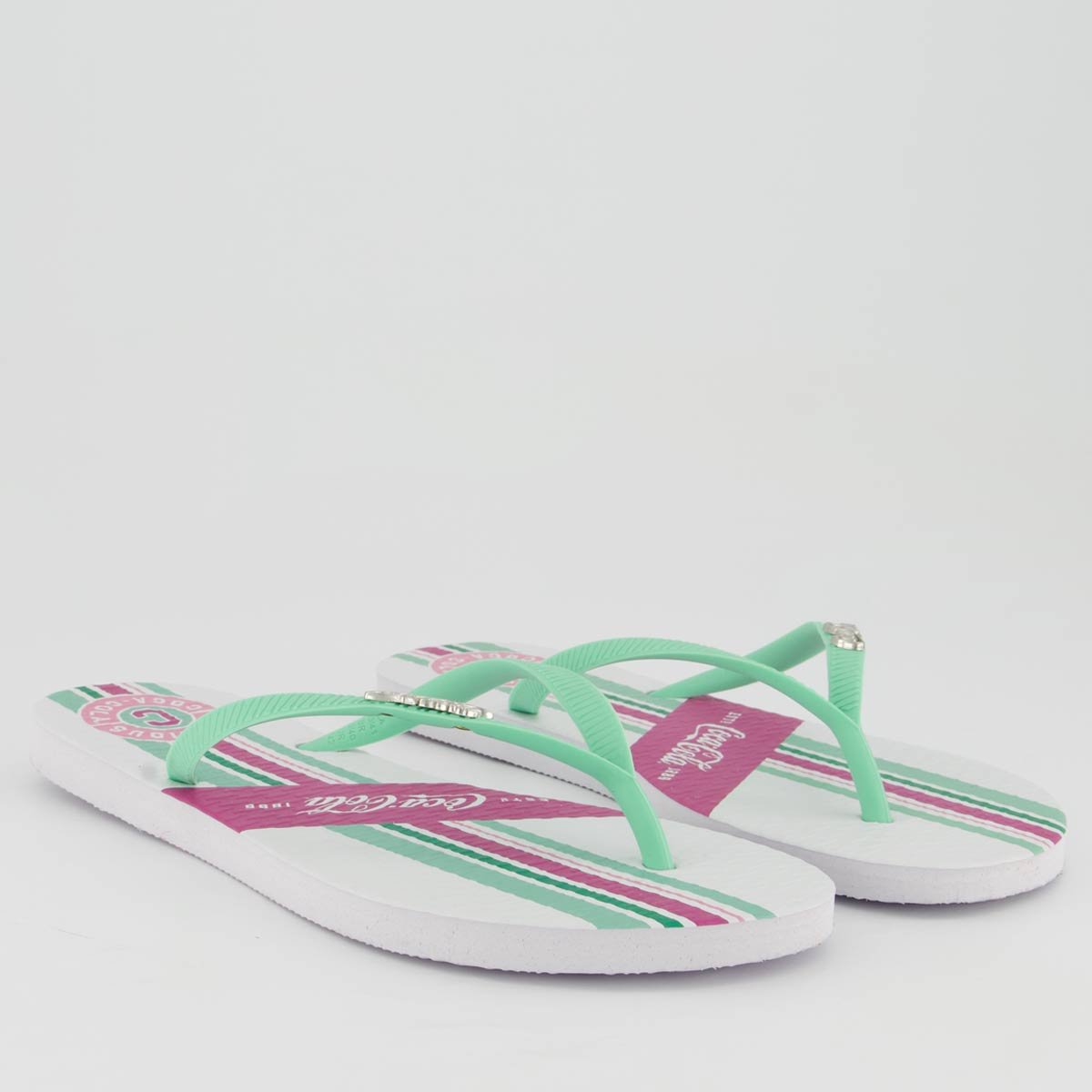 Chinelo Coca Cola Stripe Sport Feminino Branco e Verde Verde 3