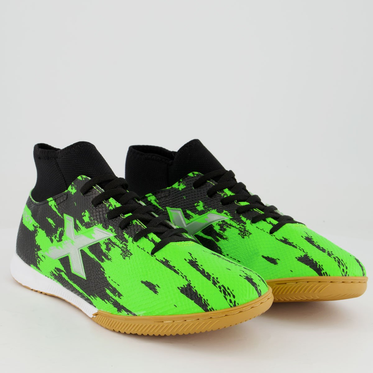 Chuteira Oxn Fusion Grip 3 Neo Futsal Preta e Verd Verde/Preto