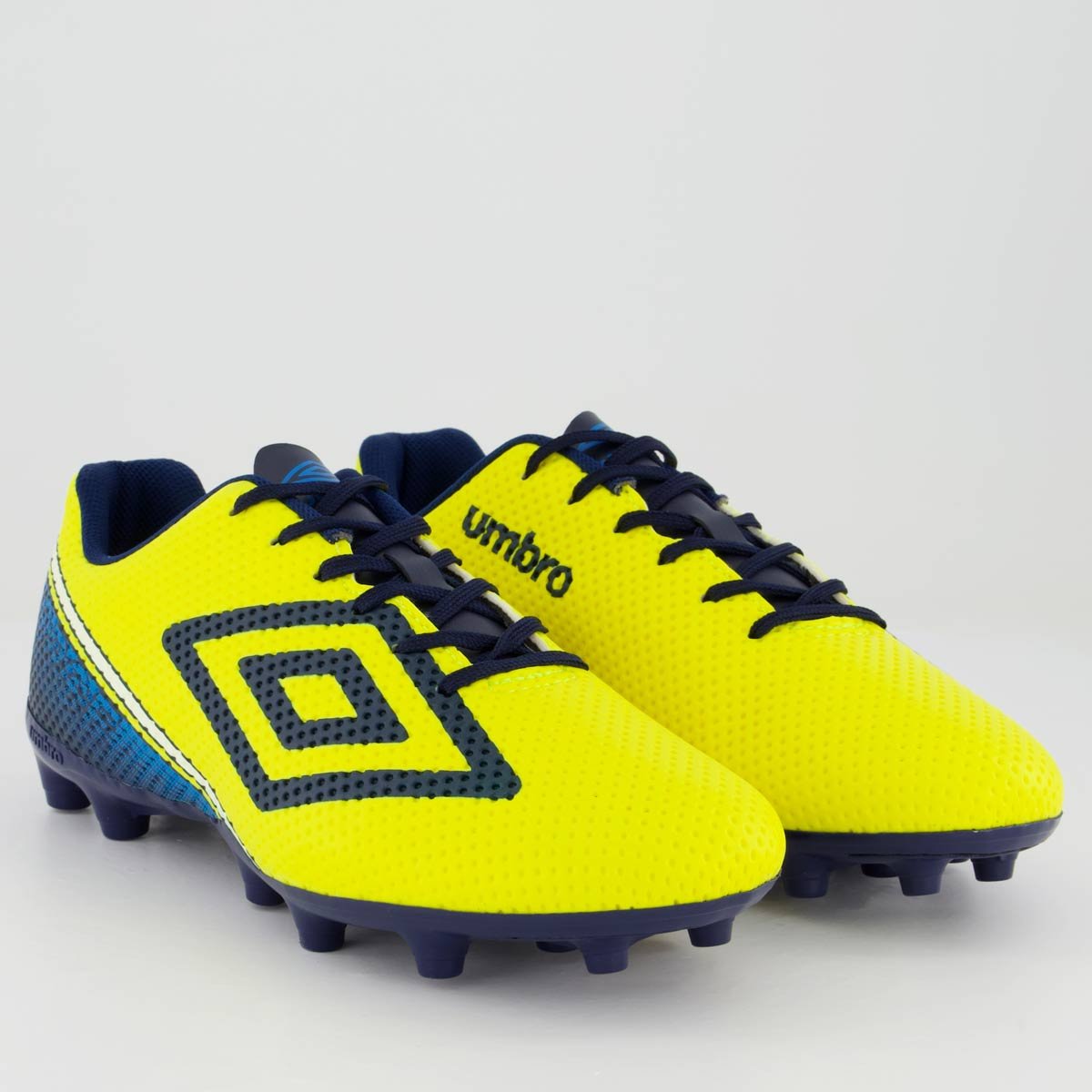 Chuteira Umbro Force Campo Amarela e Azul Amarelo 2