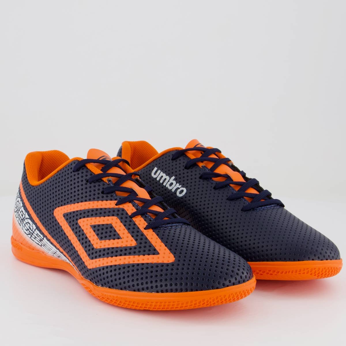 Chuteira Umbro Force Futsal Marinho e Laranja Azul 2