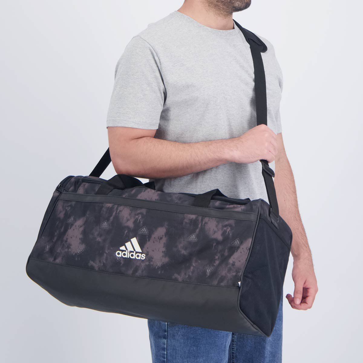 Mala Adidas Duffel Linear Grafica Média Preta Preto 1