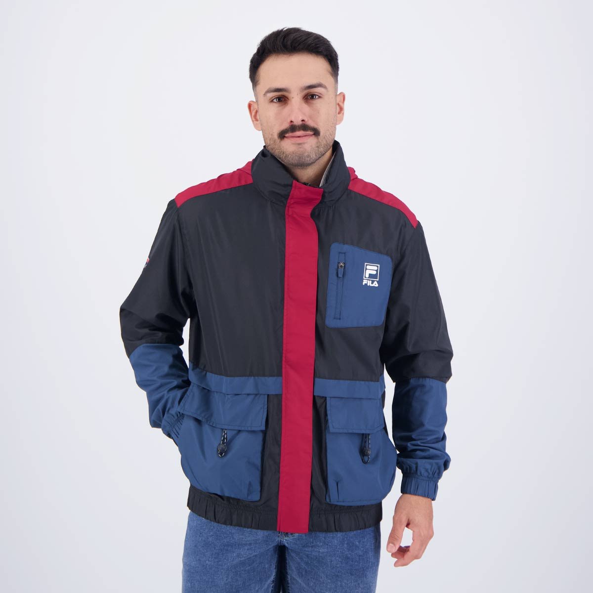 Jaqueta Fila Pocket Preta e Vermelha